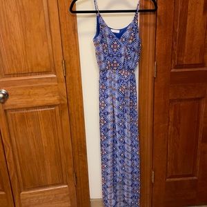 Lush Blue printed high/low tulip maxi dress